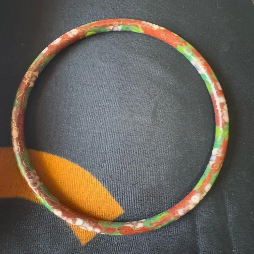Y2K Vintage Enamel Bangle Set Colorful Cloisonné Floral Yellow Stack Bracelets